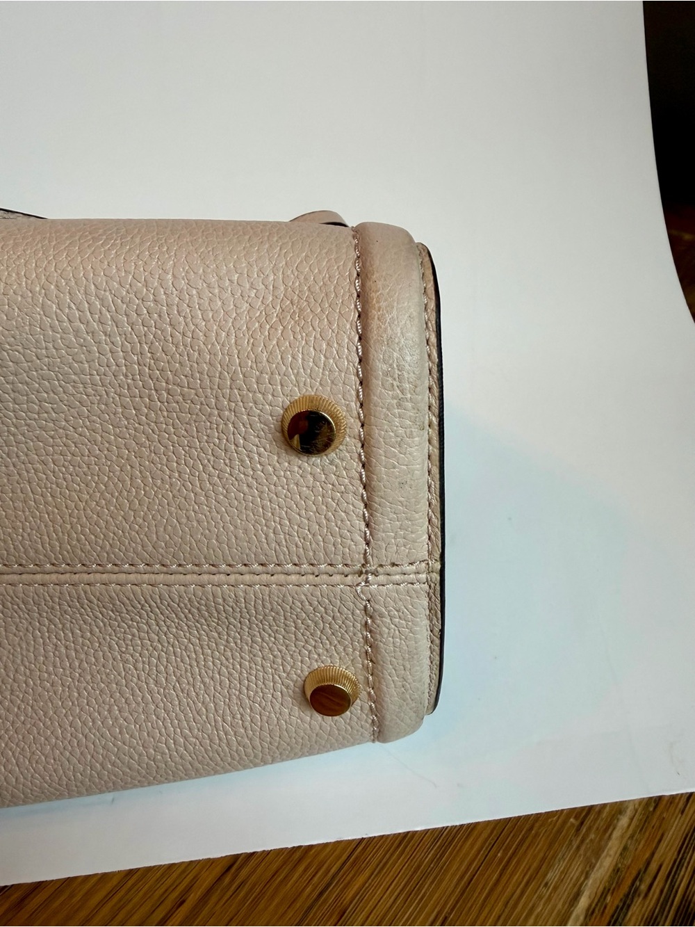 Michael Kors Mercer Pebbled Leather Satchel Handbag Blush Beige Gold Tone Purse - Picture 16 of 16